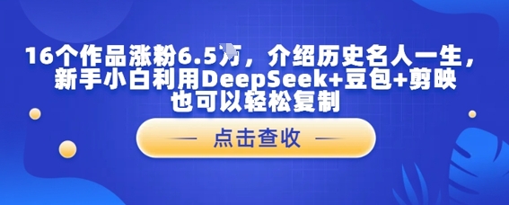 16个作品涨粉6.5W，介绍历史名人一生，新手小白利用DeepSeek+豆包+剪映也可以轻松复制-网亿资源平台