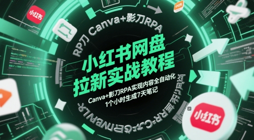 小红书网盘拉新实战教程，Canva+影刀RPA实现内容全自动化，1个小时生成7天笔记-网亿资源平台