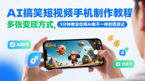 AI搞笑短视频手机制作教程，多张变现方式，5分钟教会你用AI做不一样的西游记-网亿资源平台