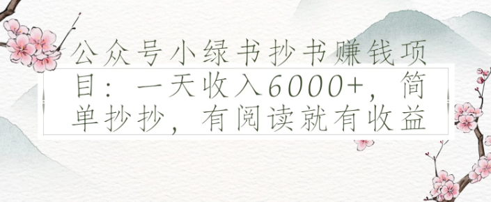 公众号小绿书抄书赚钱项目：一天收入6000+，简单抄抄，有阅读就有收益-网亿资源平台