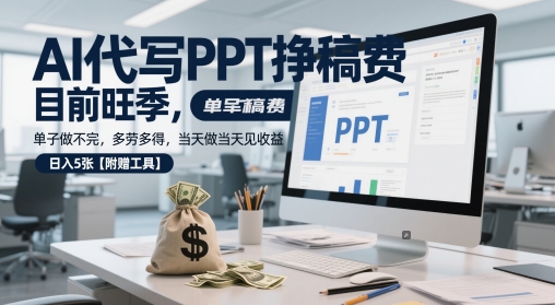 AI代写PPT挣稿费，目前旺季，单子做不完，多劳多得，当天做当天见收益，日入5张【附赠工具】-邪修侠 - 演示