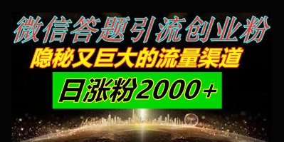微信答题引流创业粉，隐秘又巨大的流量渠道一小时引流200人，日涨粉2000+-网亿资源平台