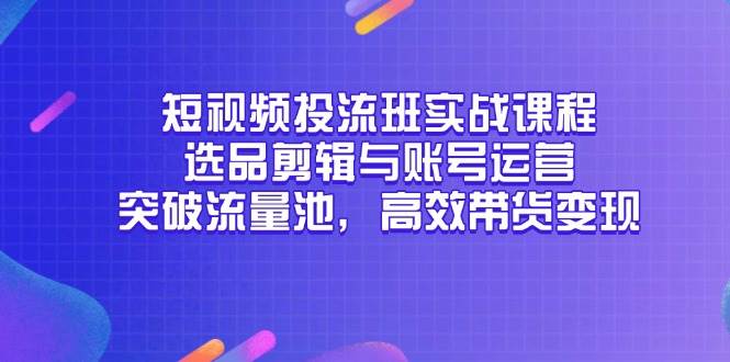 （14868期）短视频投流班实战课程，选品剪辑与账号运营，突破流量池，高效带货变现-网亿资源平台