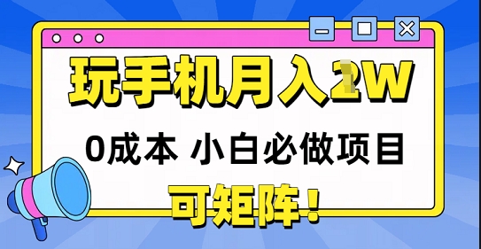 0成本小白必做项目，可矩阵，玩玩手机月入1w+-网亿资源平台