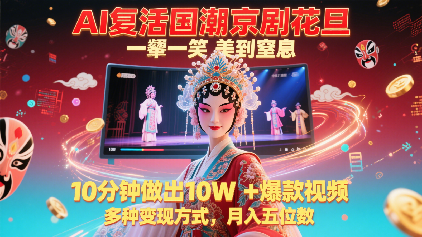 AI复活国潮京剧花旦，一颦一笑美到窒息，10分钟做出10W+爆款视频，多种变现方式，…-网亿资源平台