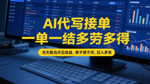 AI代写接单，一单一结多劳多得，当天做当天见收益，单子接不完，日入多张【全网最全实操课程】-网亿资源平台