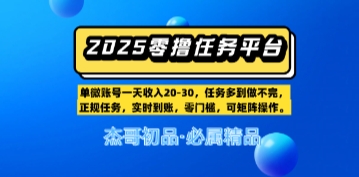 【零撸任务平台第二期】单账号一天收入20，任务多到做不完，实时到账，零门槛，可矩阵操作-网亿资源平台