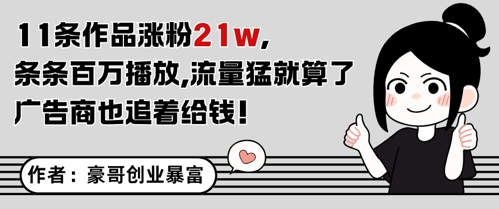 11条作品涨粉21W，条条百W播放，流量猛就算了，广告商也追着给钱-邪修侠 - 演示