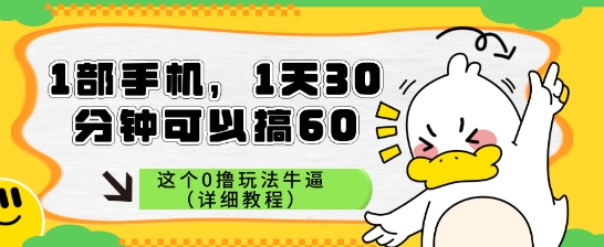 1部手机，1天30分钟可以搞60，这个0撸玩法牛逼（详细教程）-网亿资源平台