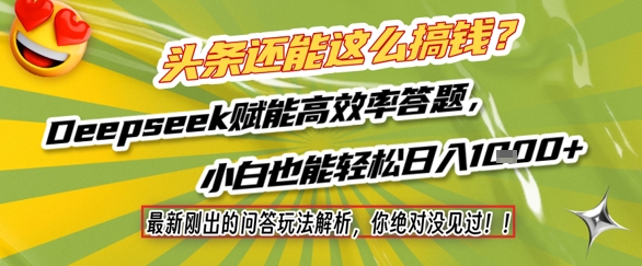 头条还能这么搞钱？最新刚出的问答玩法解析，你绝对没见过！Deepseek赋能高效率答题，小白也能轻松日入1k+-网亿资源平台