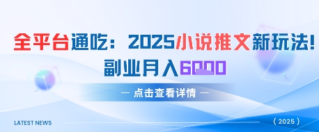 全平台通吃：2025小说推文新玩法，副业月入6k-网亿资源平台