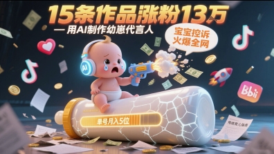 用AI制作幼崽代言人，宝宝的控诉火爆全网，15条作品涨粉13W，单号月入5位数实操教程-网亿资源平台