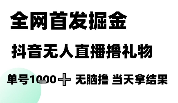 全网首发掘金抖音无人直播撸礼物，单号1k +无脑撸，当天拿结果【揭秘】-网亿资源平台