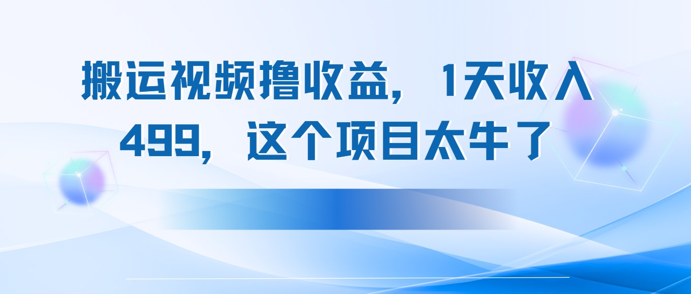 搬运抖音中视频撸收益，1天收入499，这个项目太牛了-网亿资源平台