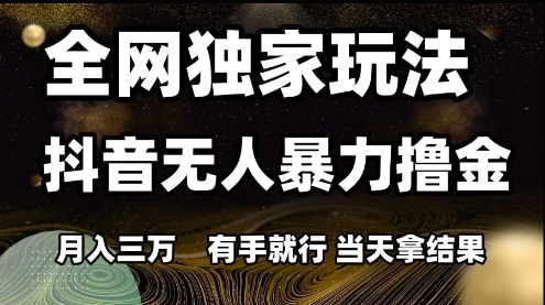 全网独家玩法抖音无人暴力撸金，月入3W，有手就行，当天拿结果【揭秘】-网亿资源平台