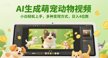 AI生成萌宠动物视频，小白轻松上手，多种变现方式，日入4位数-邪修侠