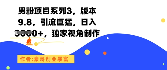 男粉项目系列3，版本9.8，引流巨猛，日入1k+，独家视角制作-网亿资源平台