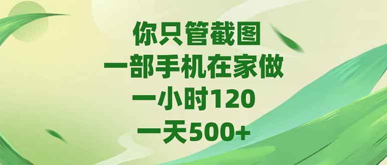 （15039期）你只管截图，一部手机在家做，一小时120，-天500+-网亿资源平台