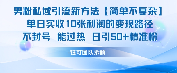 男粉私域引流新方法，单日收10张利润，日引流50+精准粉-网亿资源平台
