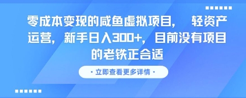 零成本变现的咸鱼虚拟项目， 轻资产运营，新手日入3张+，目前没有项目的老铁正合适-网亿资源平台