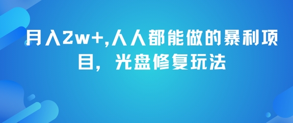 月入2w+，人人都能做的暴利项目，光盘修复玩法-网亿资源平台