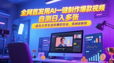 全网首发用AI一键制作爆款视频，自测日入多张，适合大学生宝妈兼职创业，保姆级教程-邪修侠 - 演示
