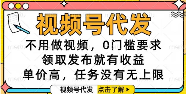 视频号代发，不用做视频，0门槛要求，领取发布就有收益，单价高，任务没有无上限【揭秘】-邪修侠 - 演示