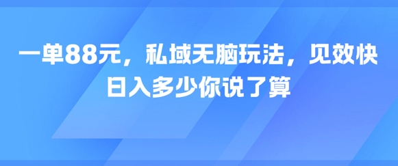 一单88元，私域无脑玩法，见效快，日入多少你说了算-网亿资源平台