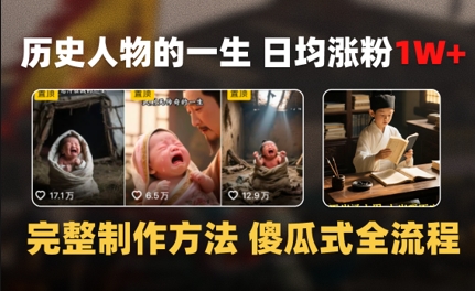 历史人物的一生 日均涨粉1W+，完整制作方法 傻瓜式全流程-网亿资源平台