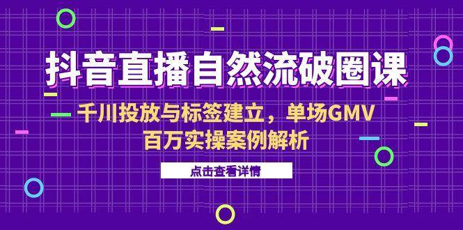 （15136期）抖音直播自然流破圈课-6月，千川投放与标签建立，单场GMV百万实操案例解析-网亿资源平台