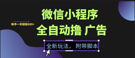 微信小程序全自动撸广告项目,彻底解决没流量的问题,新手一天8张+【揭秘】