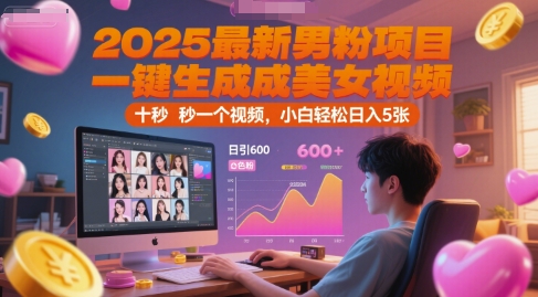 2025最新男粉项目,一键生成美女视频,日引600+色粉 十秒一个视频,小白轻松日入5张【揭秘】-邪修侠