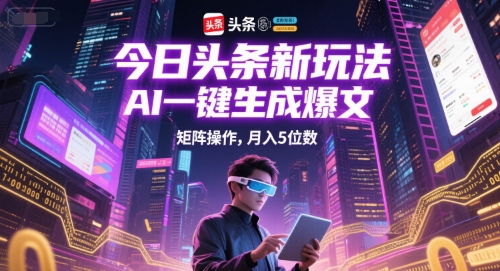 今日头条新玩法，AI一键生成爆文，矩阵操作，月入5位数-邪修侠 - 演示