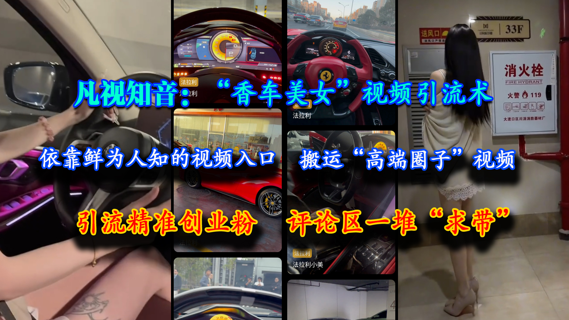 （15199期）凡视知音：“香车美女”视频引流术，依靠鲜为人知的视频入口，搬运“高端圈子”视频，引流精准创业粉，评论区一堆“求带”-网亿资源平台