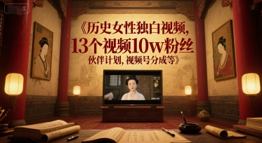历史女性独白视频,13个视频10w粉丝,伙伴计划,视频号分成等-邪修侠 - 演示
