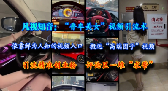 凡视知音:“香车美女”视频引流术,依靠鲜为人知的视频入口,搬运“高端圈子”视频,引流精准创业粉,评论区一堆“求带”-邪修侠 - 演示