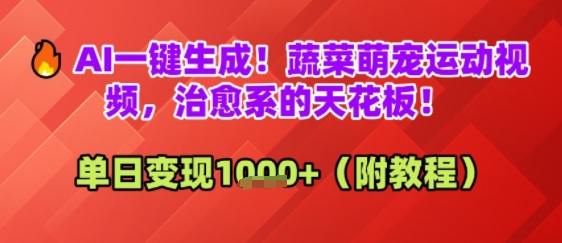 AI一键生成！蔬菜萌宠运动视频，治愈系的天花板！单日变现多张-网亿资源平台