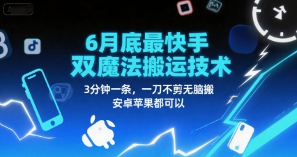 6月底最新快手双魔法搬运技术，3分钟一条，一刀不剪无脑搬，安卓苹果都可以-邪修侠 - 演示