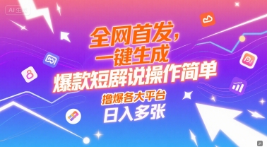 全网首发，一键生成爆款短剧解说操作简单，撸爆各大平台，日入多张-网亿资源平台