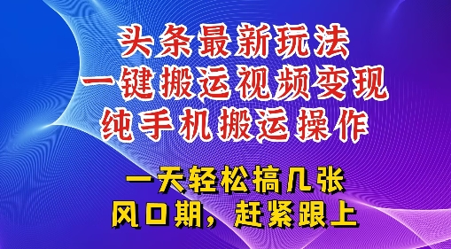 今日头条最新玩法，一键搬运视频也能轻松变现，随随便便就爆百W流量，新风口新玩法-网亿资源平台