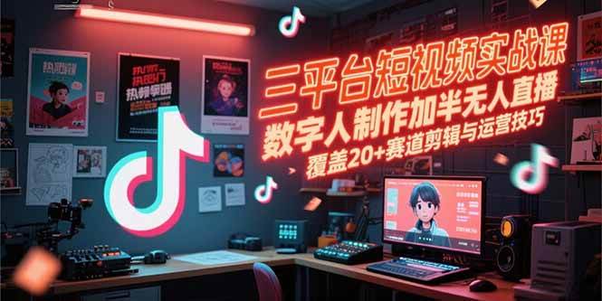 （15265期）三平台短视频实战课，数字人制作加半无人直播，覆盖20+赛道剪辑与运营技巧-网亿资源平台