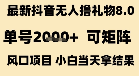 最新抖音无人撸礼物8.0，单号2k+，可矩阵风口项目，小白当天拿结果【揭秘】-网亿资源平台