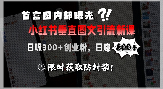 首富圈内部曝光小红书垂直图文引流新课，日吸300+创业粉，日入8张+，限时获取防封禁-网亿资源平台