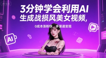 3分钟学会利用AI生成战损风美女视频， 0成本涨粉快，多渠道变现-网亿资源平台