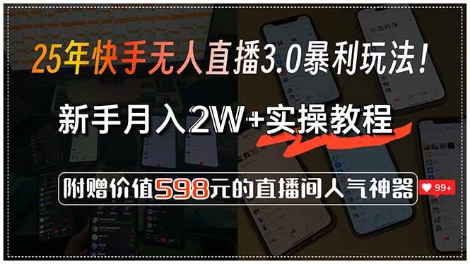 （15335期）25年快手无人直播3.0暴利玩法！，新手月入2W+实操教程，附赠价值598元…-网亿资源平台