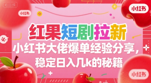 红果短剧拉新小红书大佬爆单经验分享，稳定日入几k的秘籍-网亿资源平台