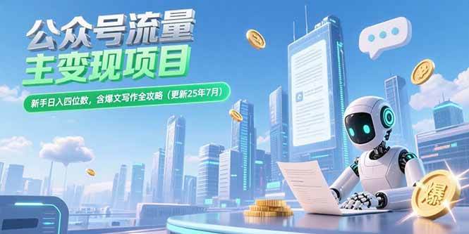 （15340期）公众号流量主变现项目，新手日入四位数，含爆文写作全攻略(更新25年7月)-网亿资源平台