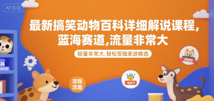 最新搞笑动物百科详细解说课程，蓝海赛道，流量非常大，轻松签独家进精选-网亿资源平台