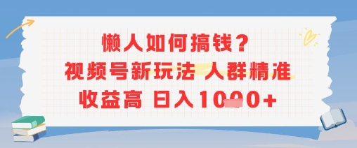 懒人如何搞钱？视频号新玩法，人群精准收益高，日入多张-网亿资源平台