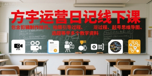 方宇运营日记线下课，包含剪辑制作技巧、拍摄引导过程、起号思维导图、选题等多个教学资料-网亿资源平台